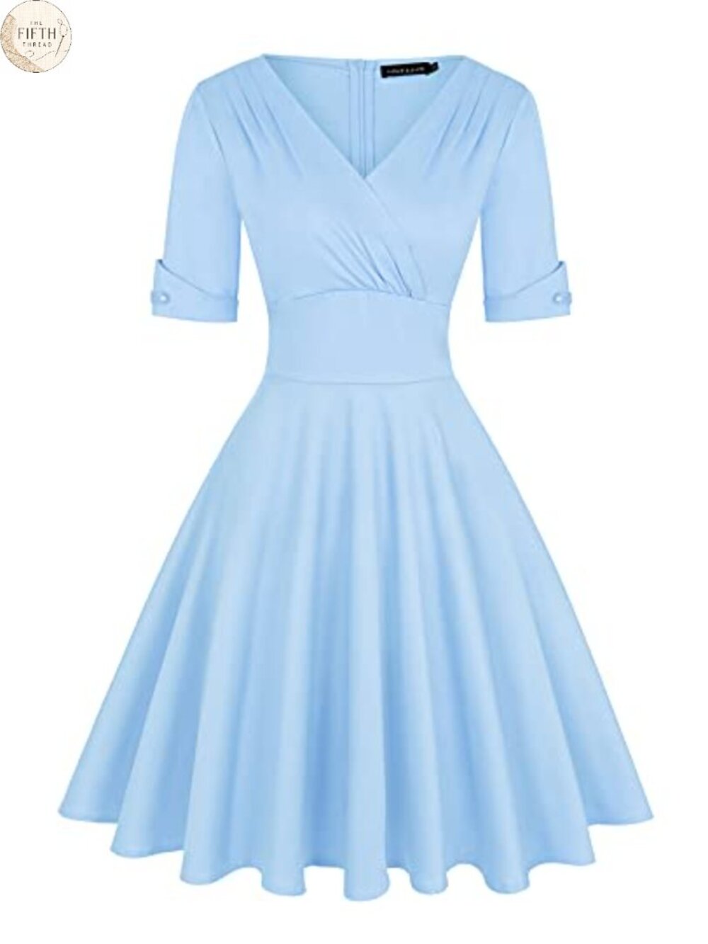 Vintage 1950s Style Wrap V Neck Half Sleeve Retro Cocktail A-Line Dress